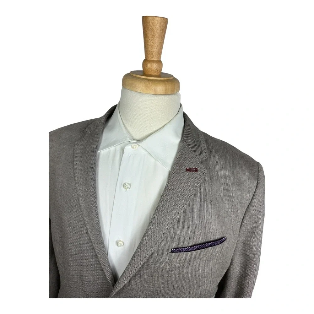 Ted Baker London Gray‎ Herringbone Cotton Mens Suit Size 5 Pant 34x27